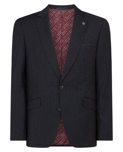 Man wearing a navy Tapered Fit Wool Rich Suit
