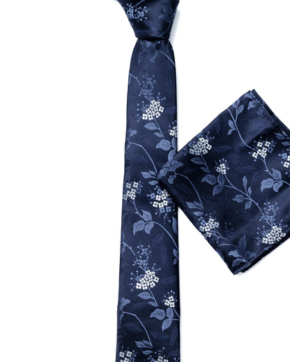 Dark Blue Floral Print Tie