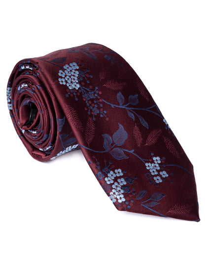 Dark Red Floral Print Tie