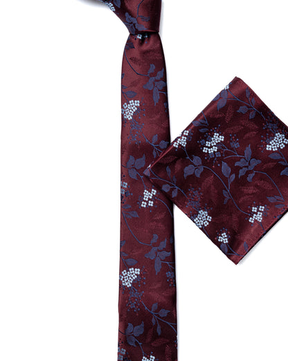 Dark Red Floral Print Tie