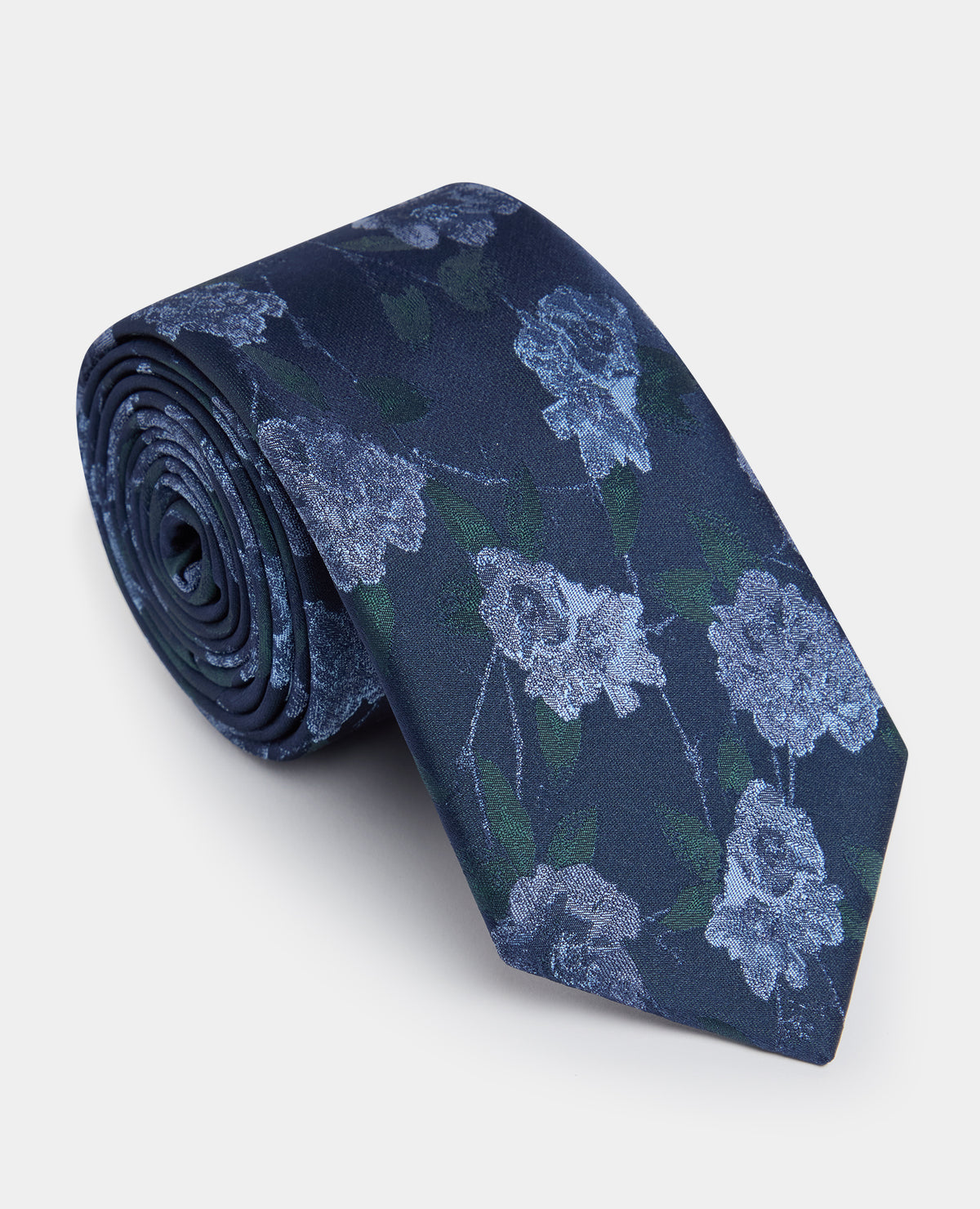 Man wearing a blue Floral Foliage Print Tie
