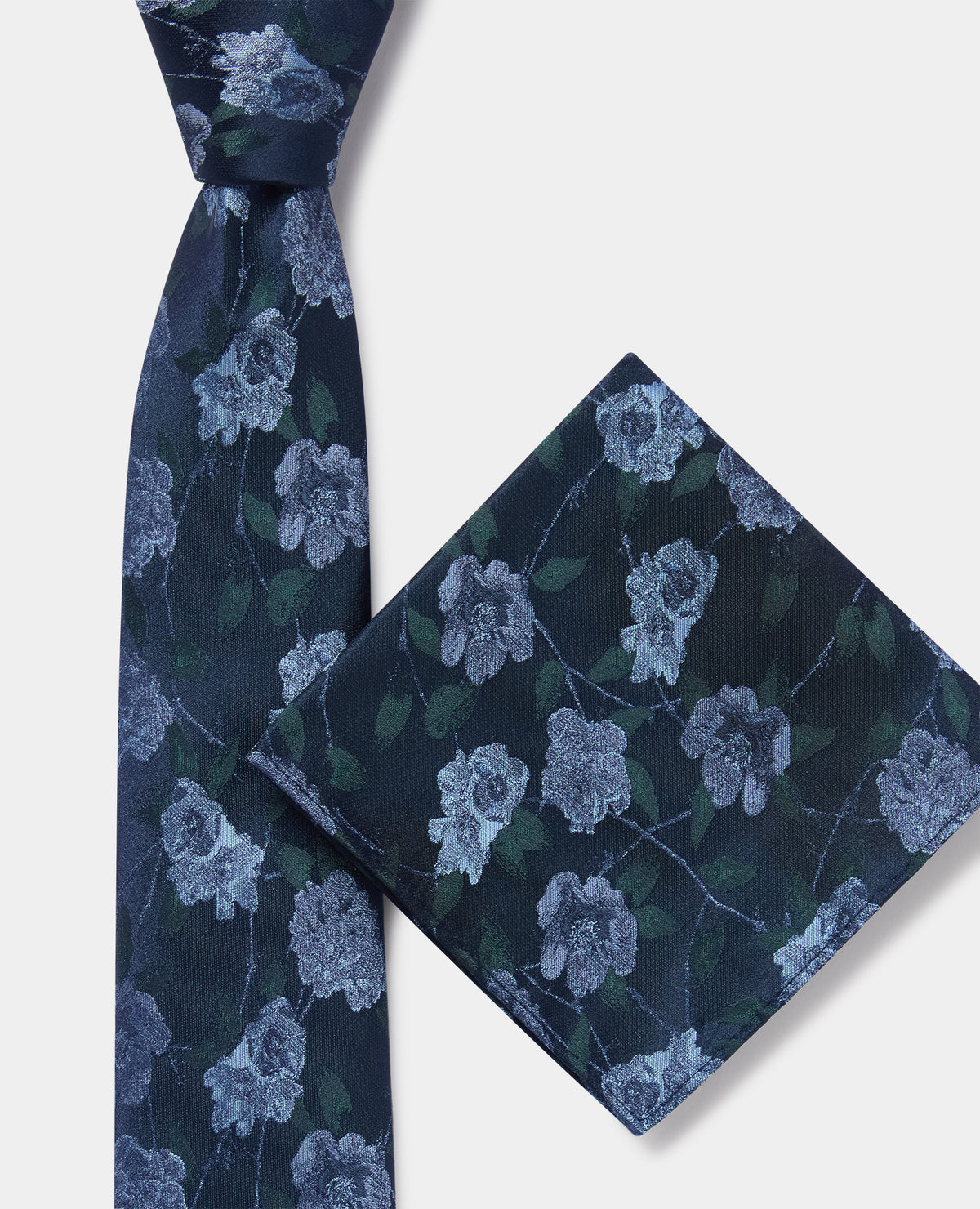 Man wearing a blue Floral Foliage Print Tie