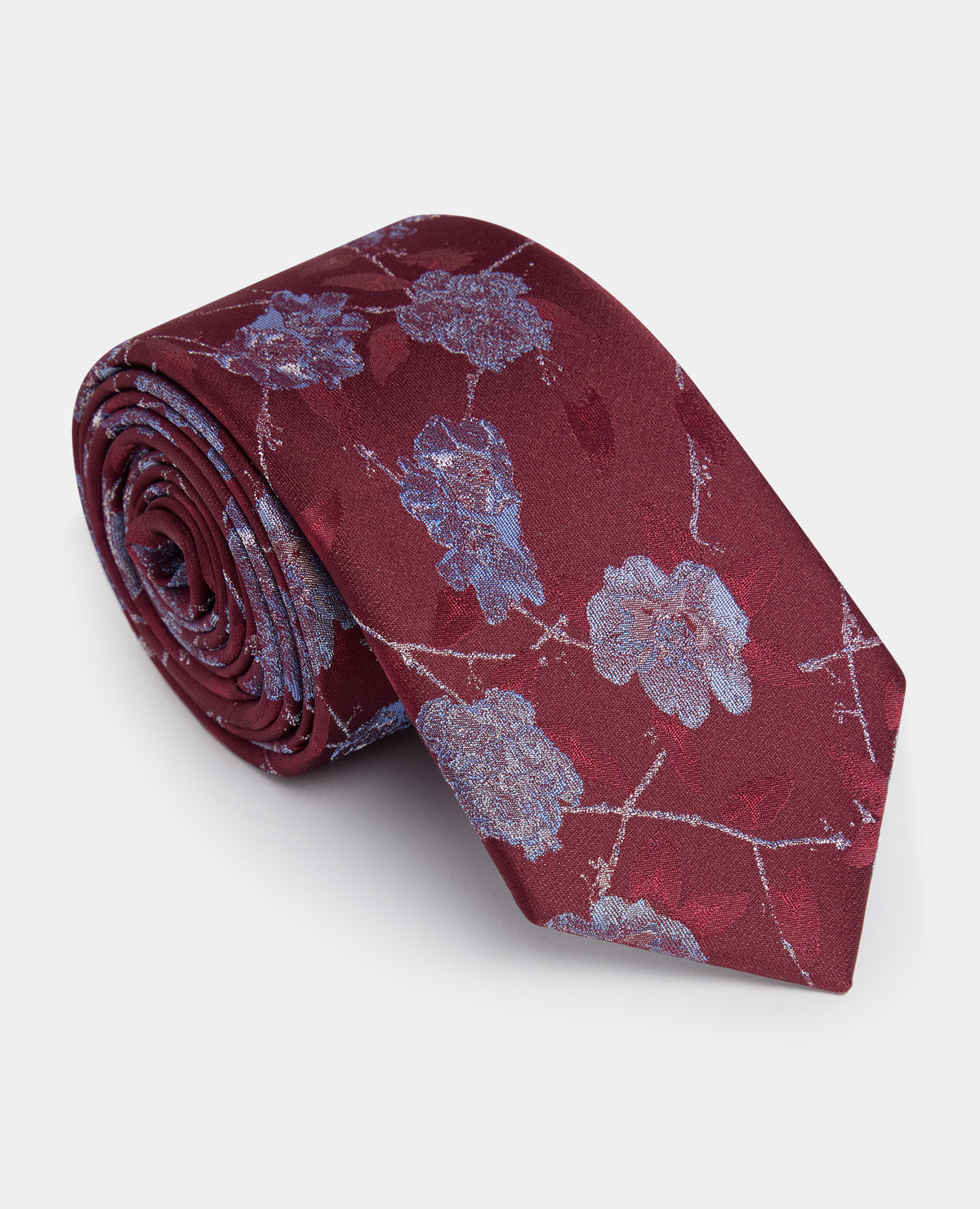 Man wearing a red Floral Foliage Print Tie