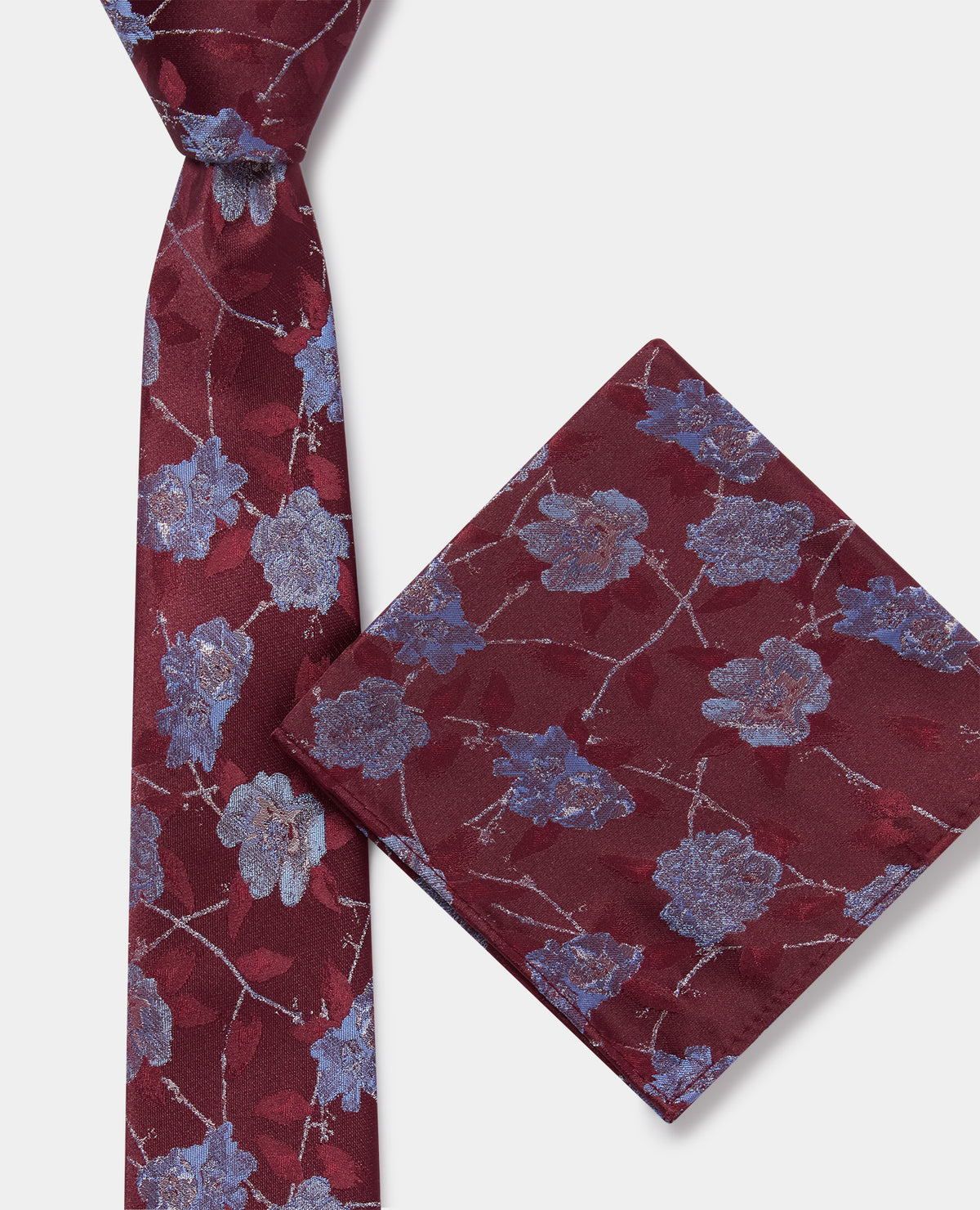 Man wearing a red Floral Foliage Print Tie