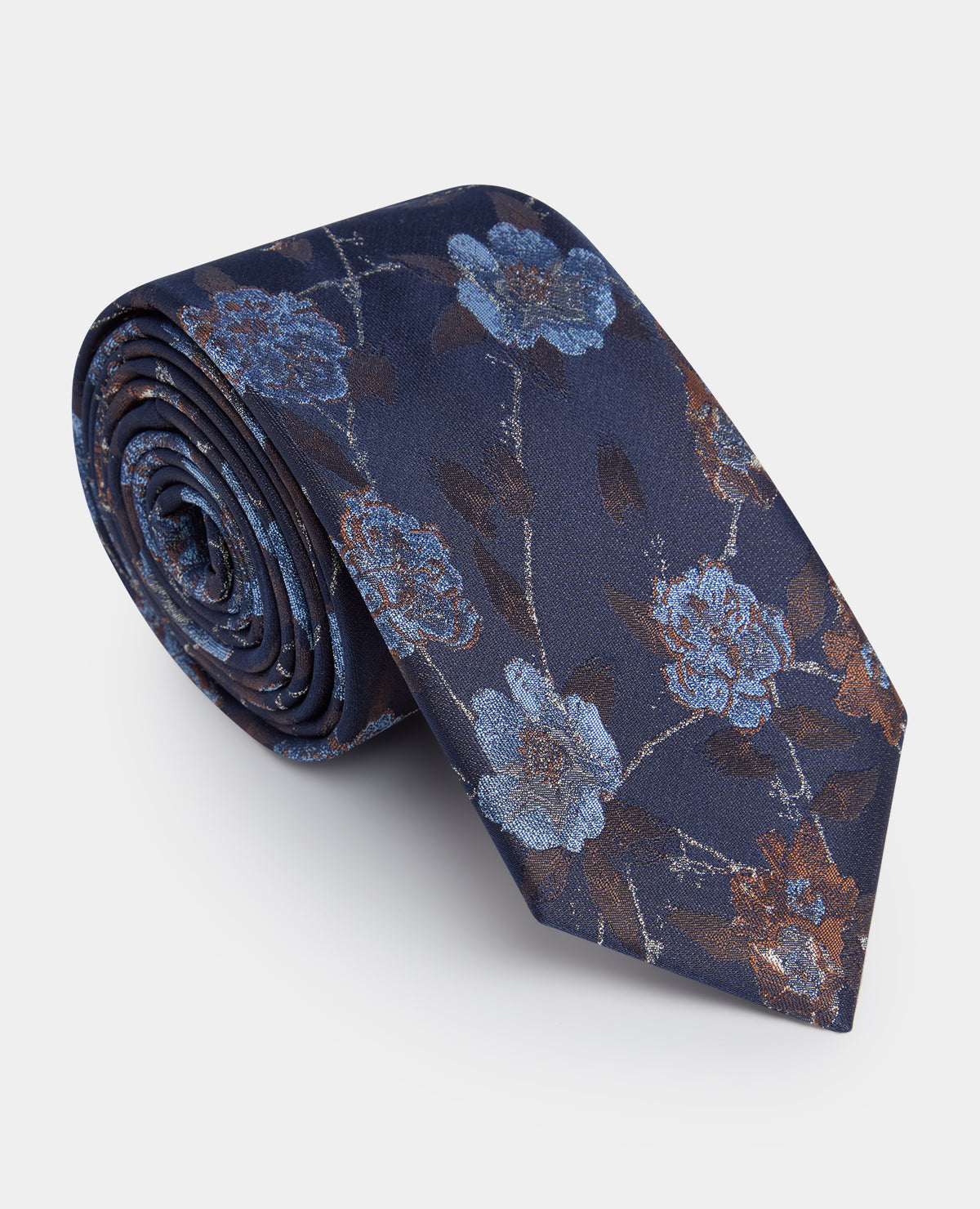 Man wearing a navy Floral Foliage Print Tie