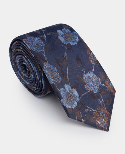 Man wearing a navy Floral Foliage Print Tie