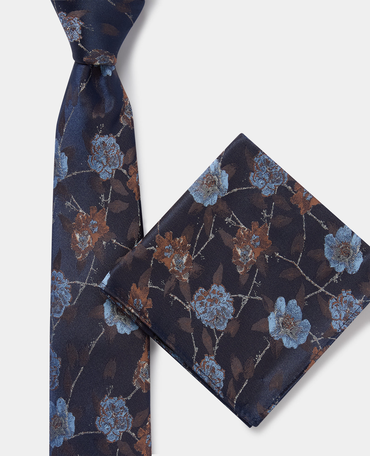 Man wearing a navy Floral Foliage Print Tie