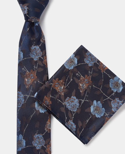 Man wearing a navy Floral Foliage Print Tie