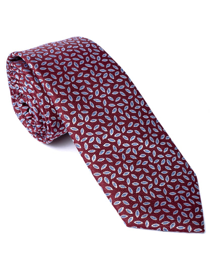 Dark Red Leaf Print Floral Tie