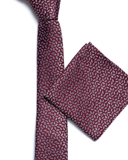 Dark Red Leaf Print Floral Tie