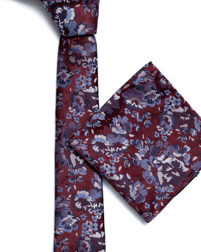 Dark Red Floral Foliage Print Tie