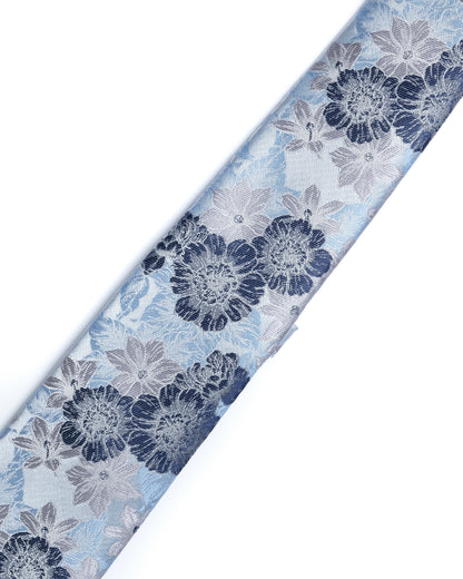 Blue Floral Foliage Print Tie