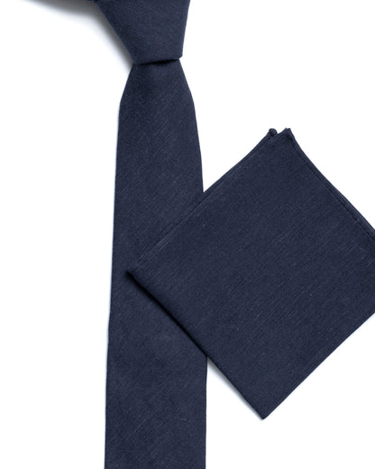 Navy Plain Linen Blend Tie