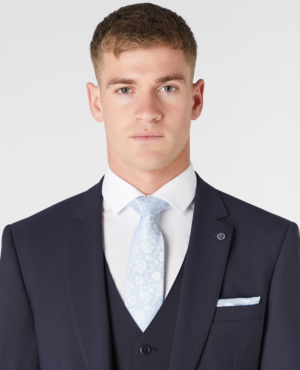 Man wearing a blue Silk Floral Tie