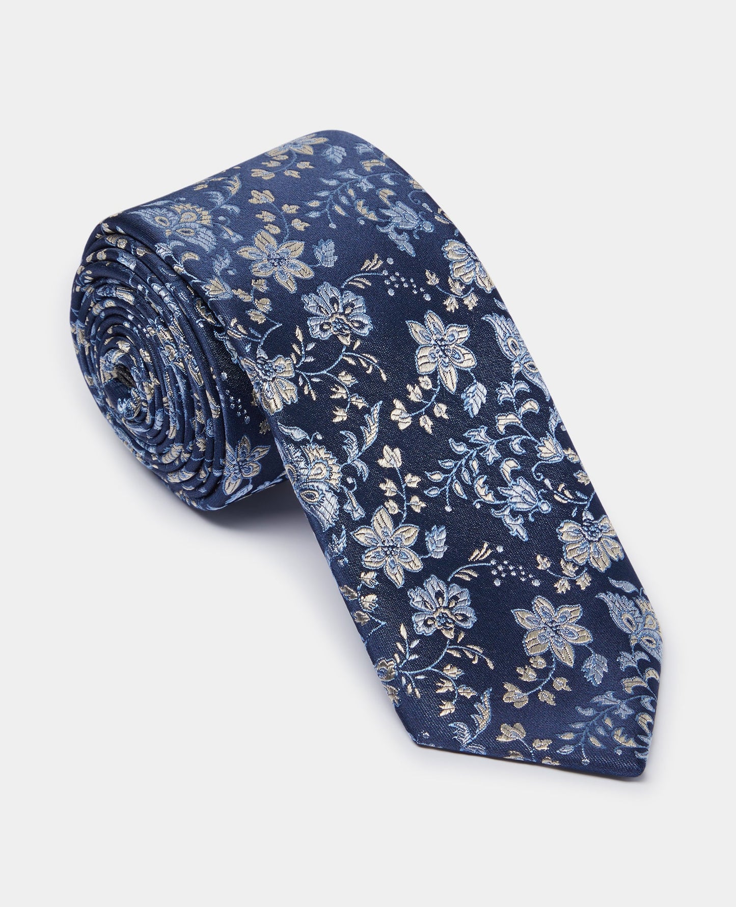 Man wearing a blue Silk Floral Tie