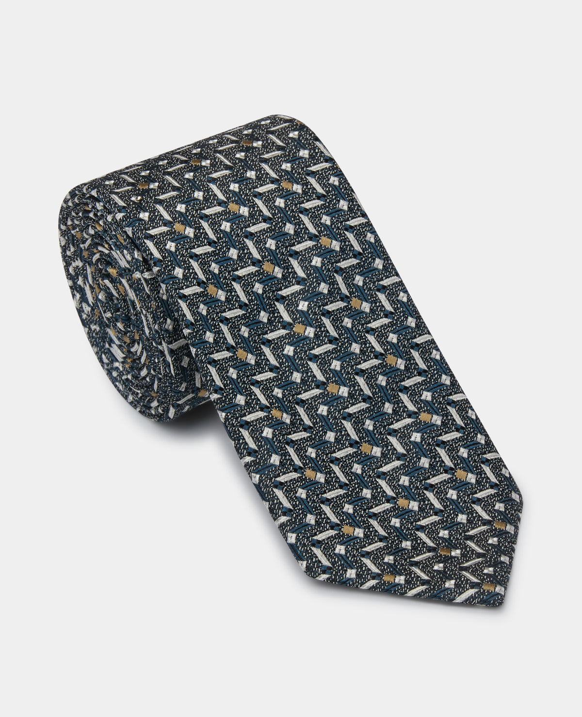 Man wearing a navy Geometric Design Tie