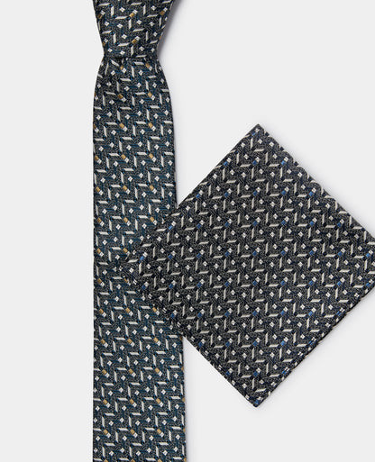 Man wearing a navy Geometric Design Tie