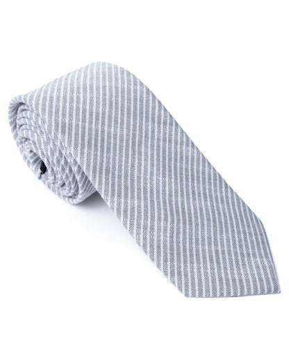 Blue Stripe Cotton-Linen Tie