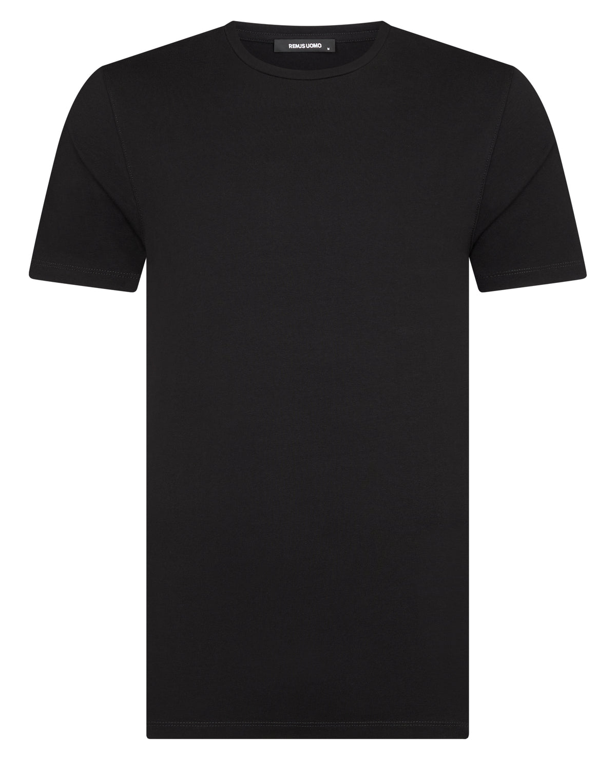 Man wearing a black Tapered Fit Cotton-Stretch T-Shirt