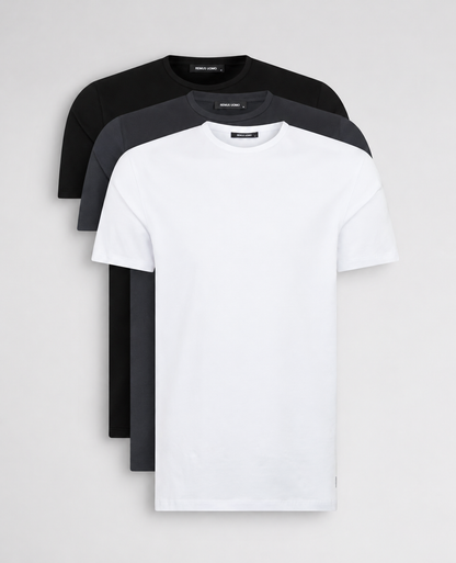 Black, Navy and White Stretch T-Shirt 3 Pack