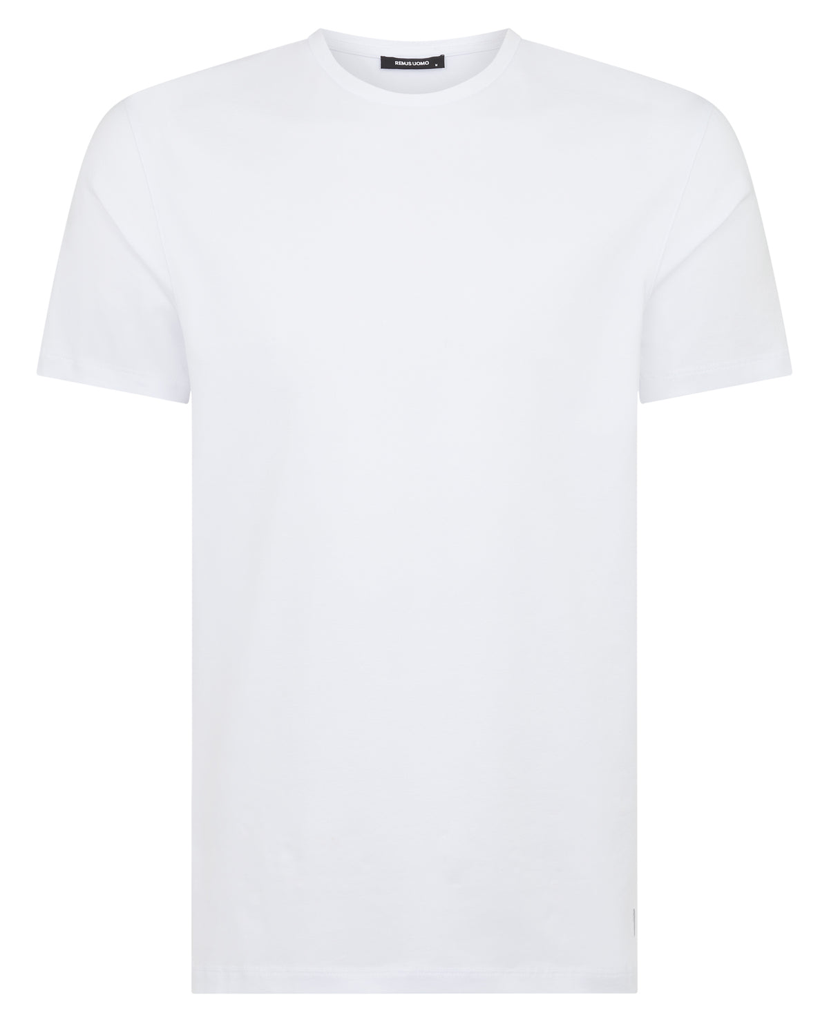 Man wearing a white Tapered Fit Cotton-Stretch T-Shirt