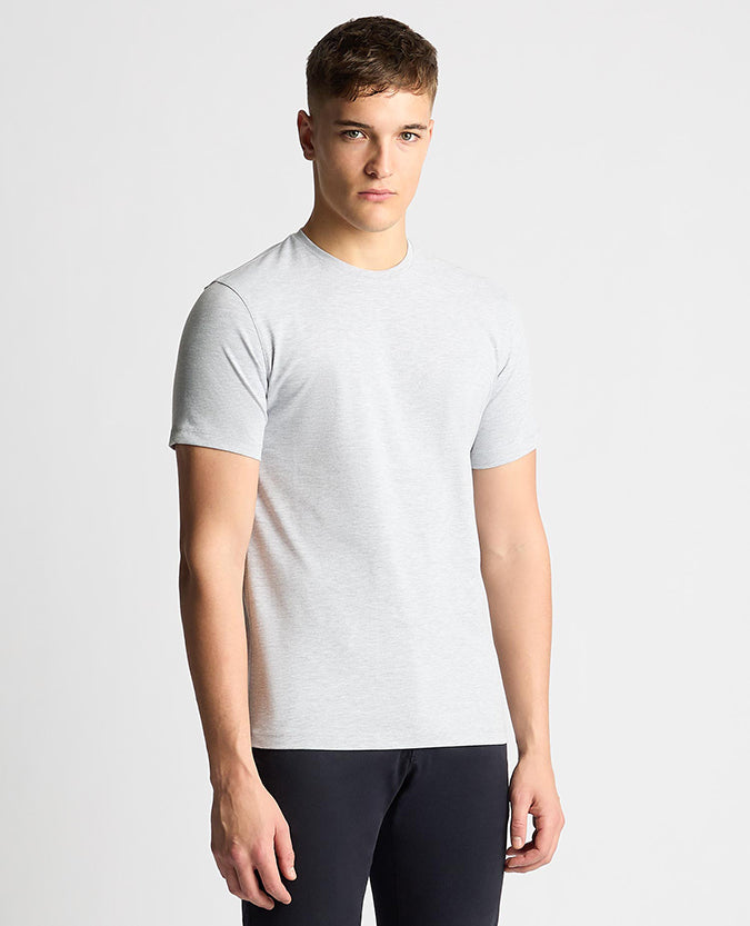 Man wearing a grey Tapered Fit Cotton-Stretch T-Shirt