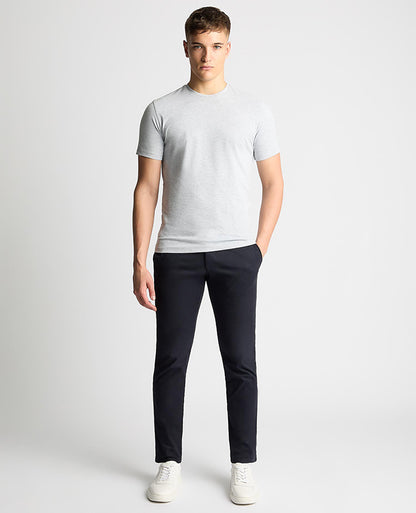 Man wearing a grey Tapered Fit Cotton-Stretch T-Shirt