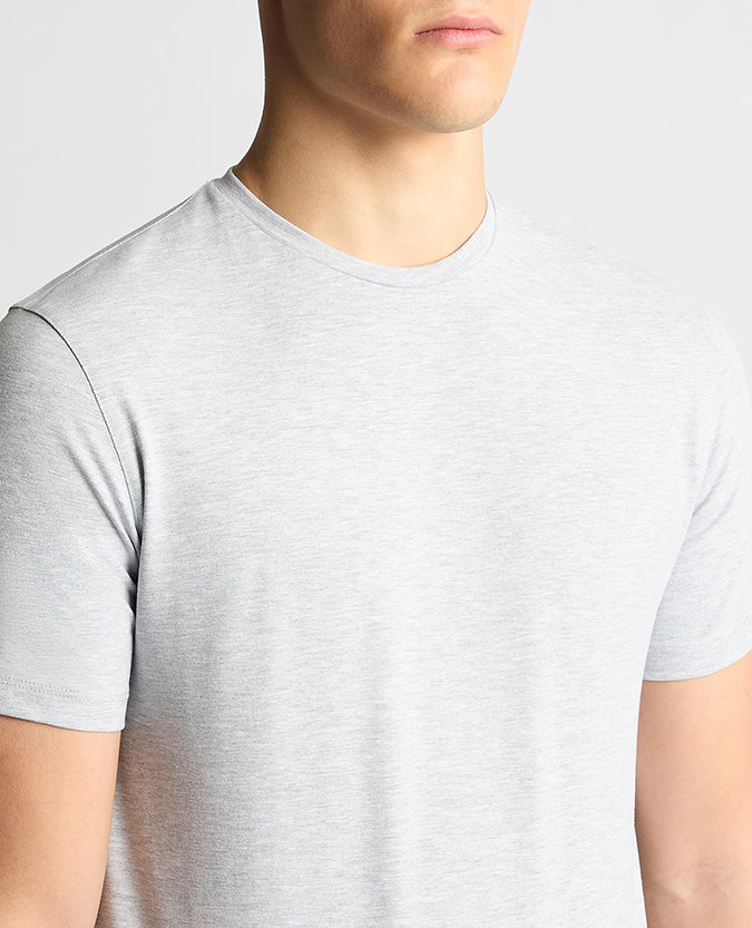 Man wearing a grey Tapered Fit Cotton-Stretch T-Shirt
