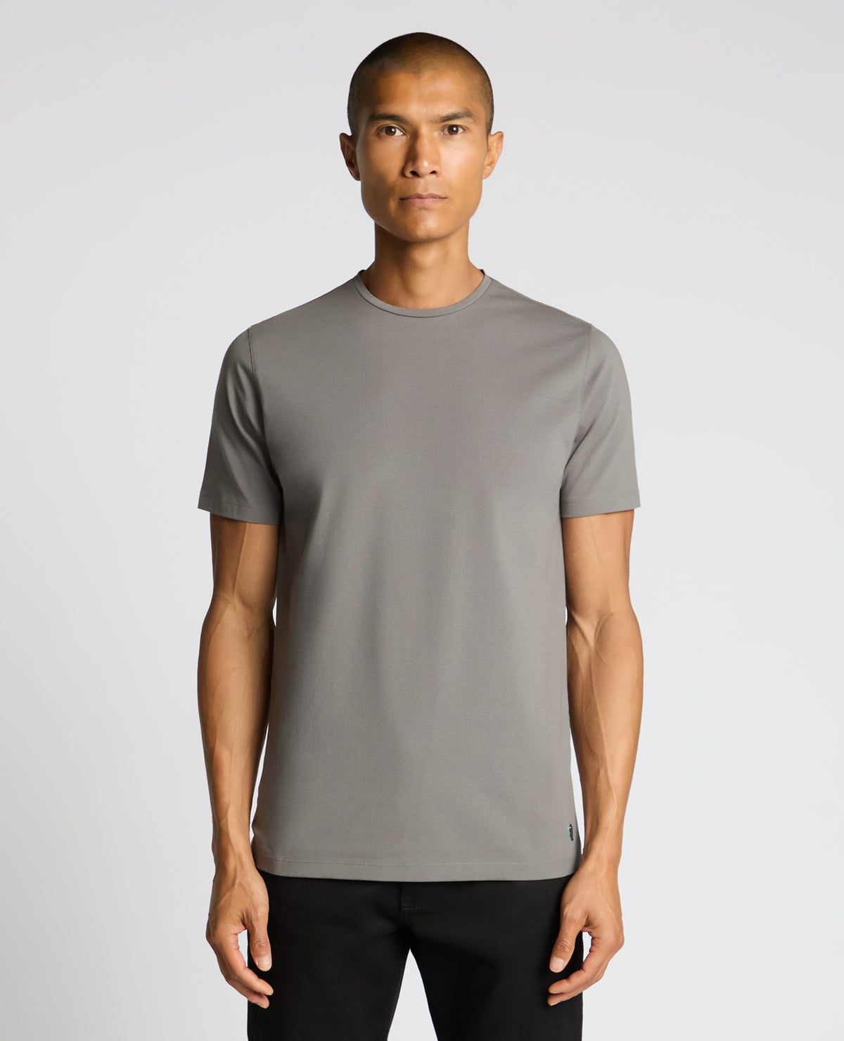 Man wearing a grey Cotton-Stretch Crew Neck T-Shirt