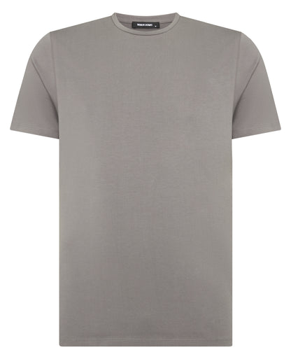 Man wearing a grey Cotton-Stretch Crew Neck T-Shirt