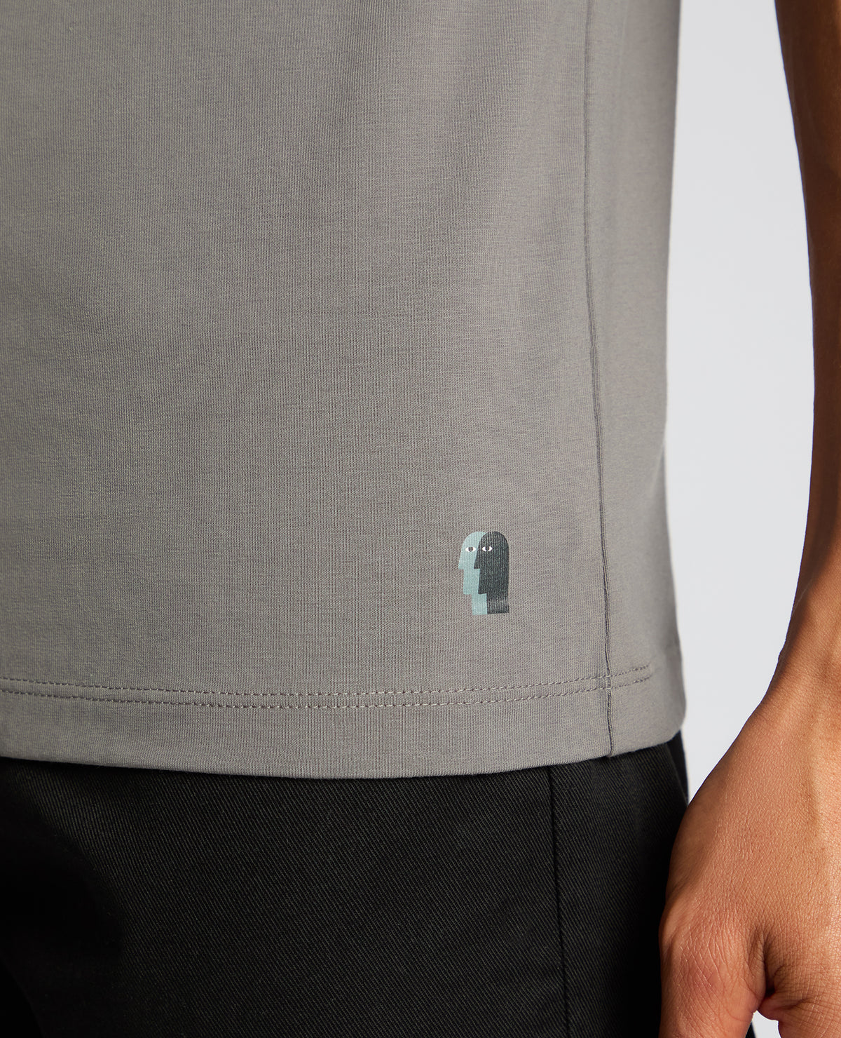 Man wearing a grey Cotton-Stretch Crew Neck T-Shirt