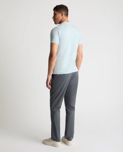Man wearing a blue t-shirt