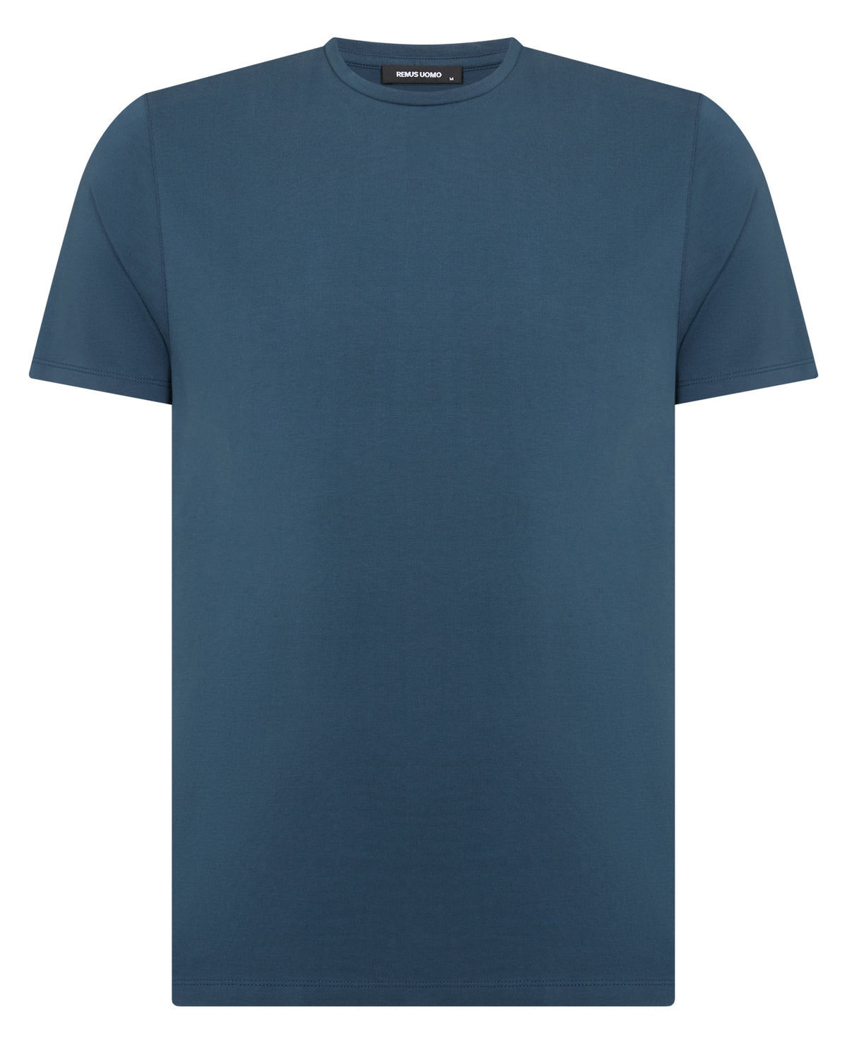 Man wearing a blue Cotton-Stretch Crew Neck T-Shirt