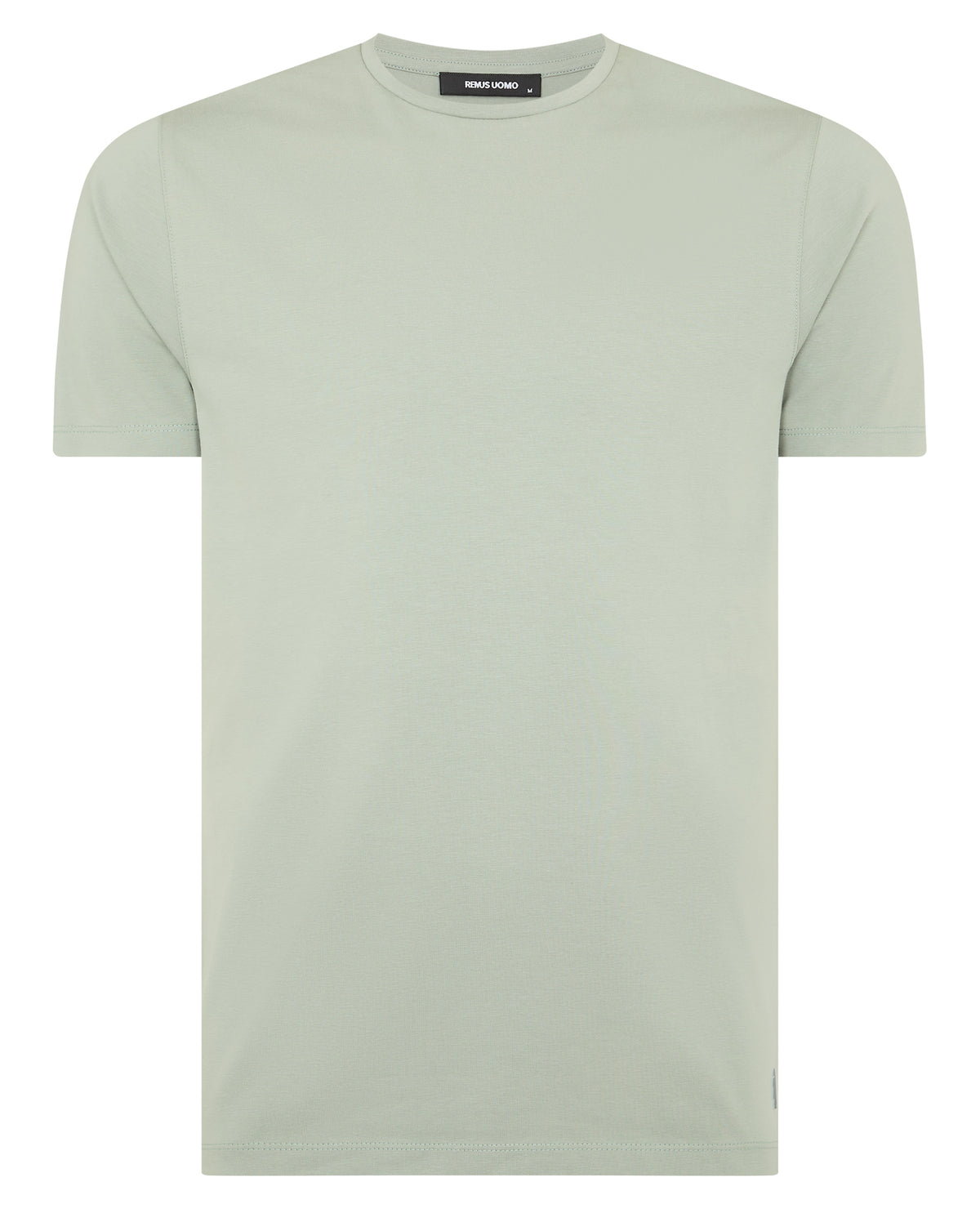 Man wearing a green Tapered Fit Cotton-Stretch T-Shirt