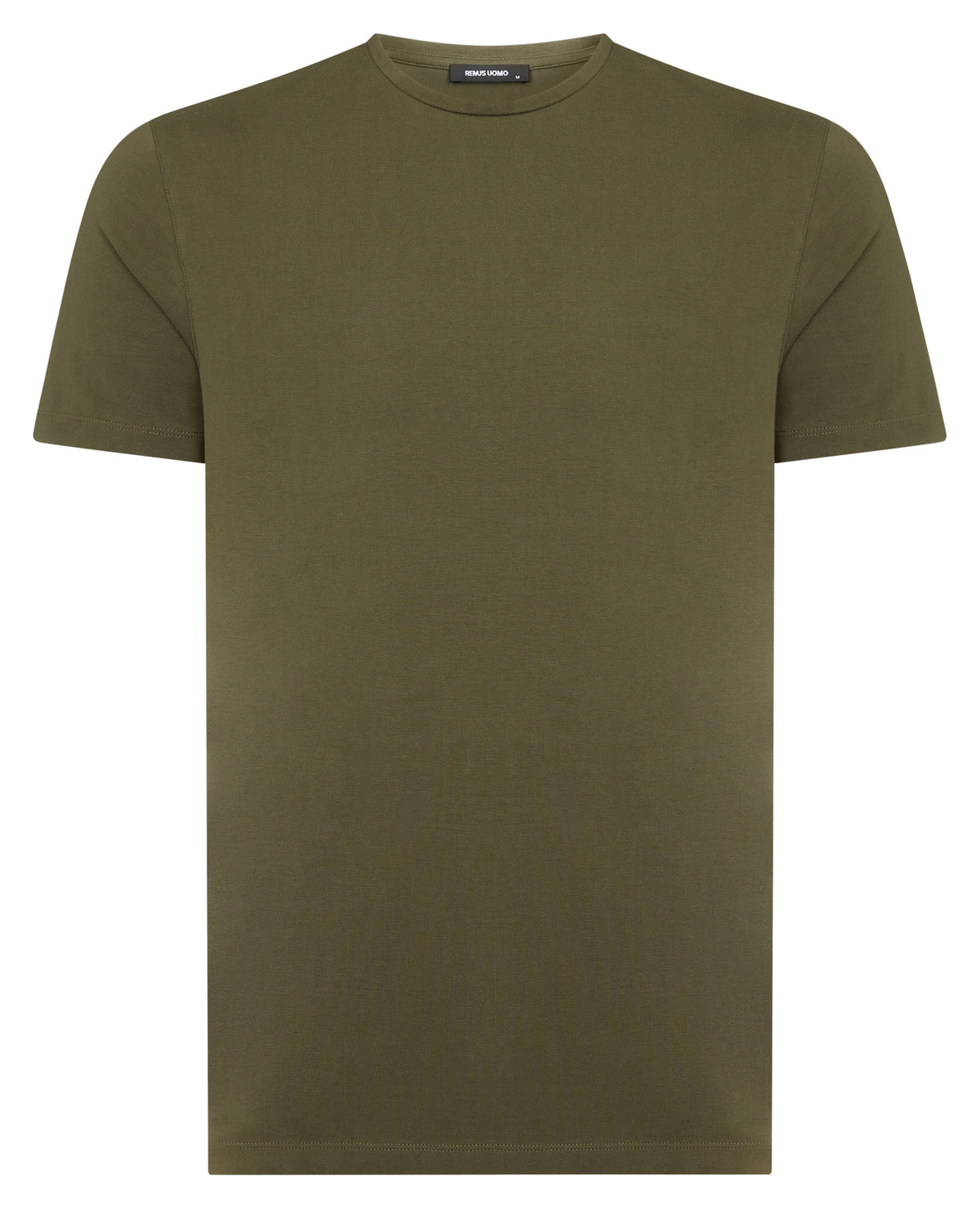 Man wearing a green Cotton-Stretch Crew Neck T-Shirt
