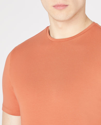 Man wearing a orange Tapered Fit Cotton-Stretch T-Shirt