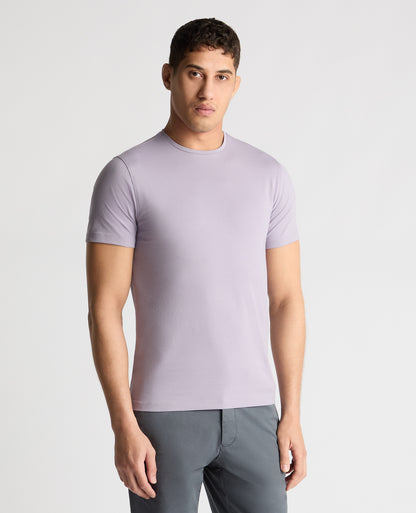 Man wearing a purple  t-shirt