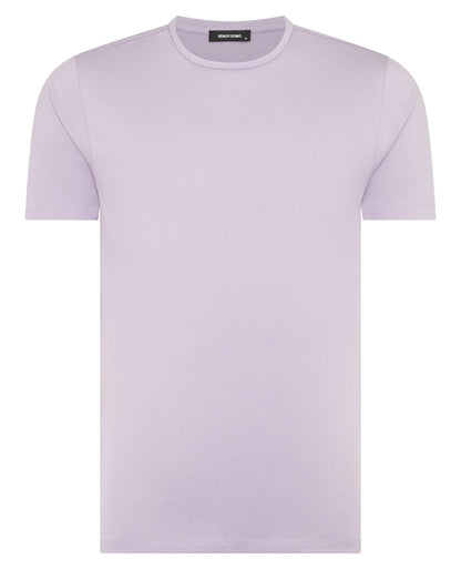 Man wearing a purple  t-shirt
