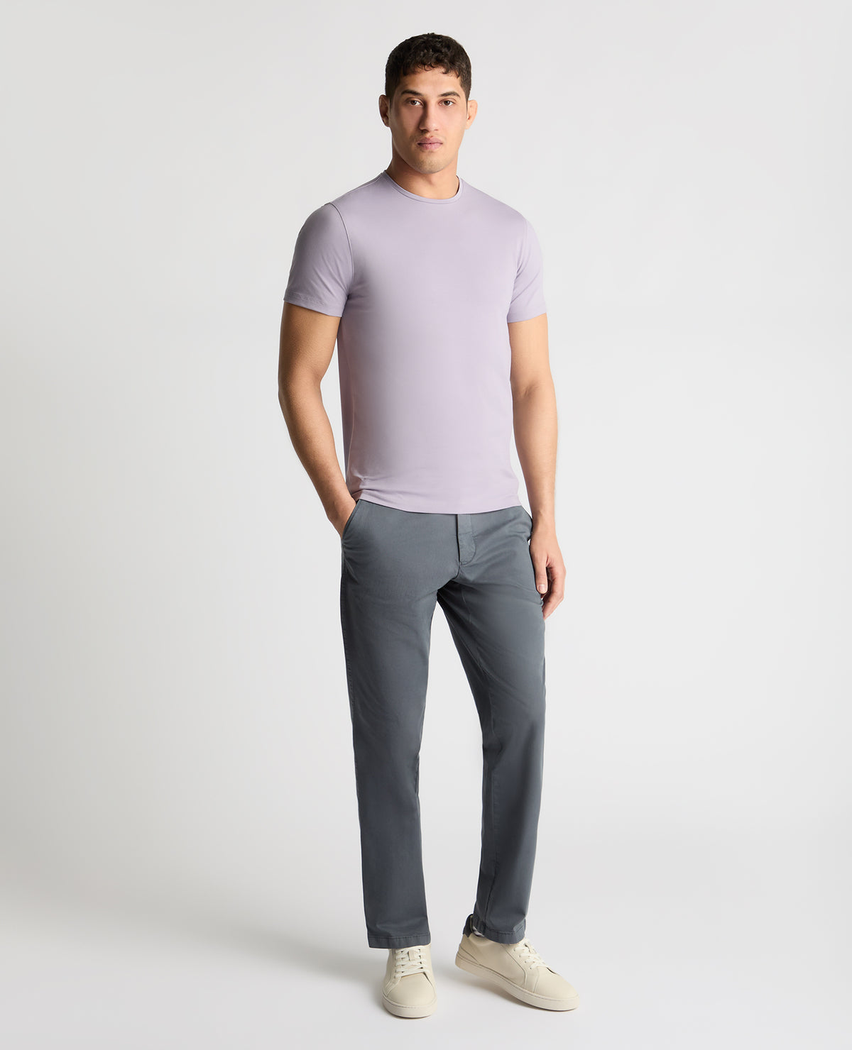Man wearing a purple  t-shirt