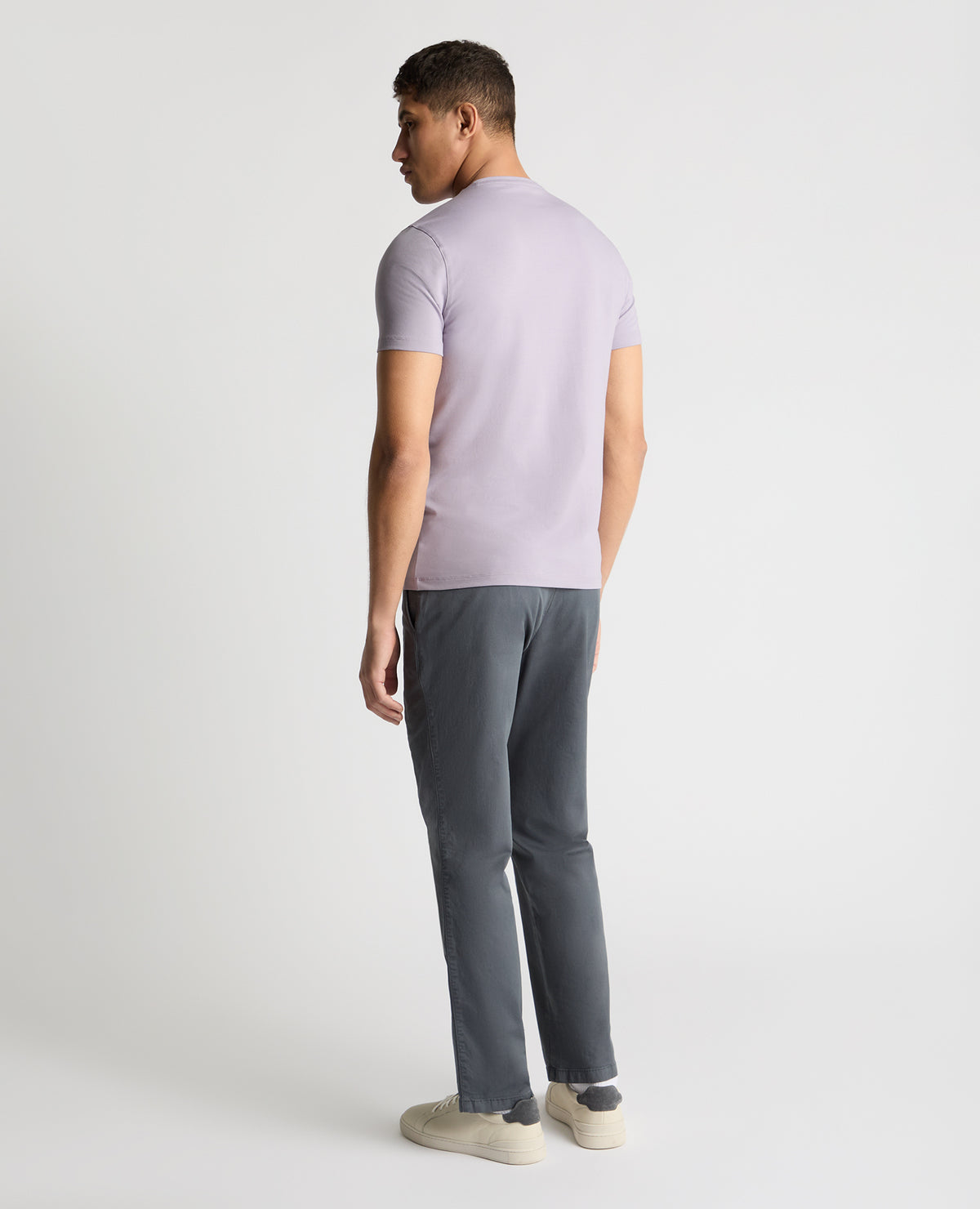 Man wearing a purple  t-shirt