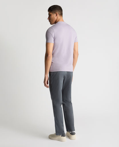 Man wearing a purple  t-shirt