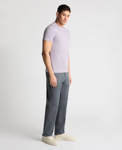 Man wearing a purple  t-shirt