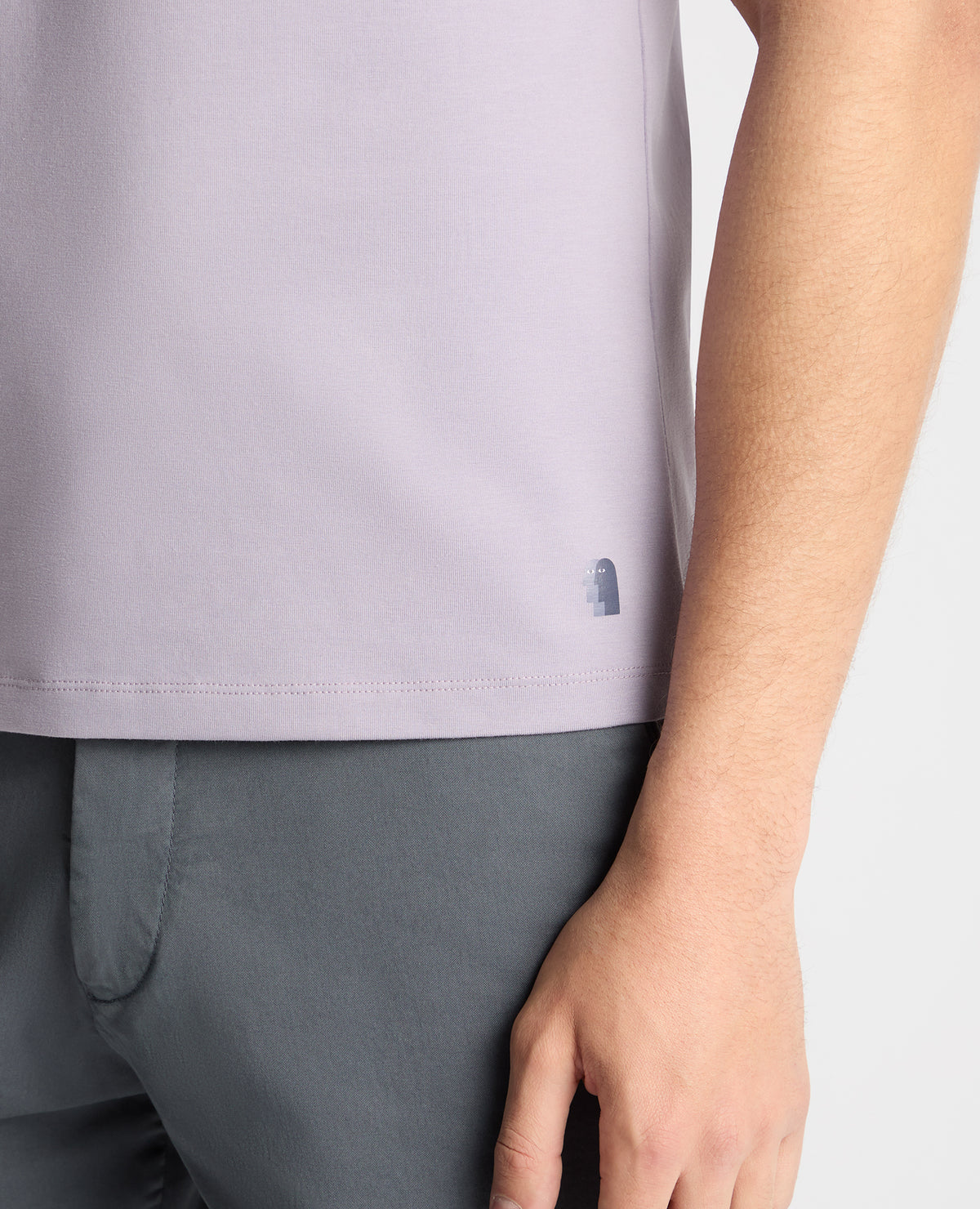 Man wearing a purple  t-shirt