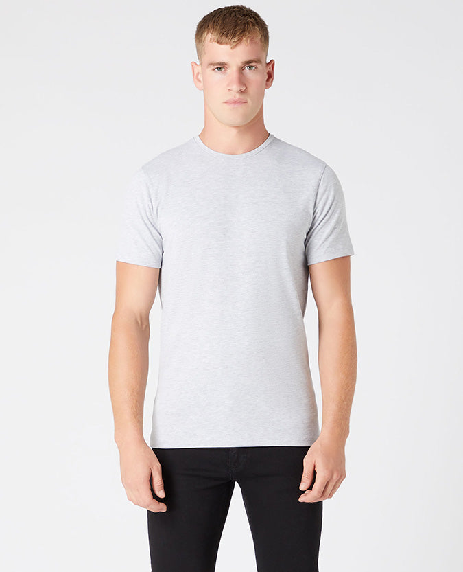 Man wearing a grey Tapered Fit Cotton-Stretch T-Shirt