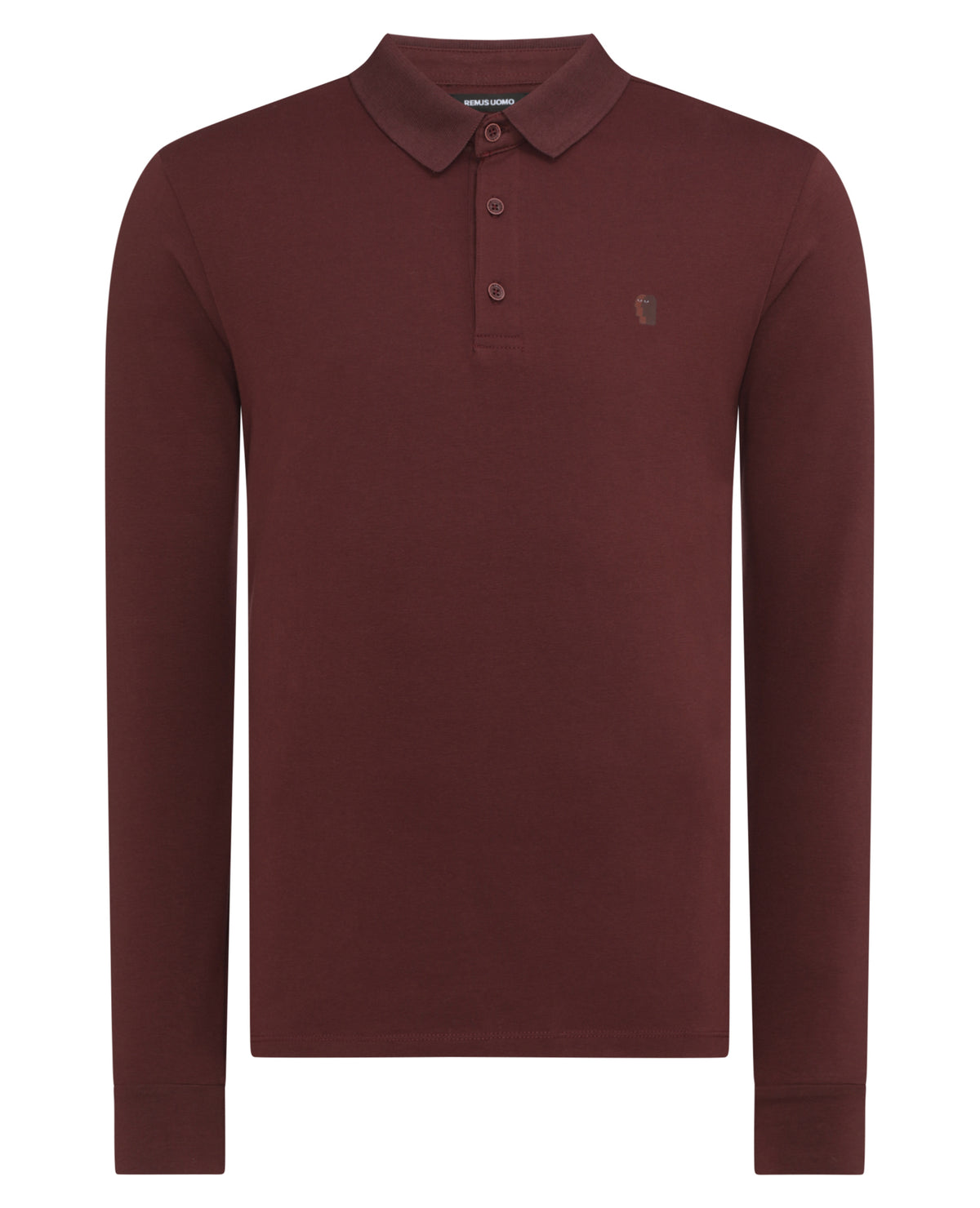 Man wearing a red Tapered Fit Cotton-Stretch Polo Shirt
