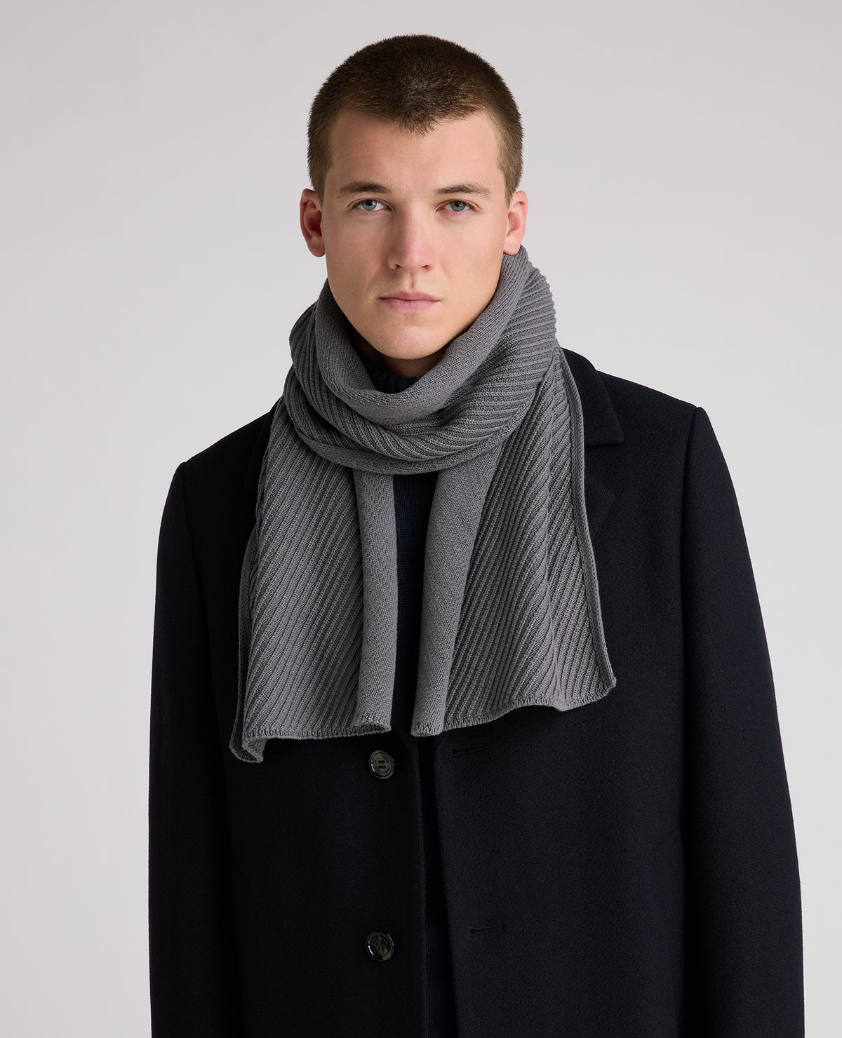 Grey Diagonal Rib Knit Scarf