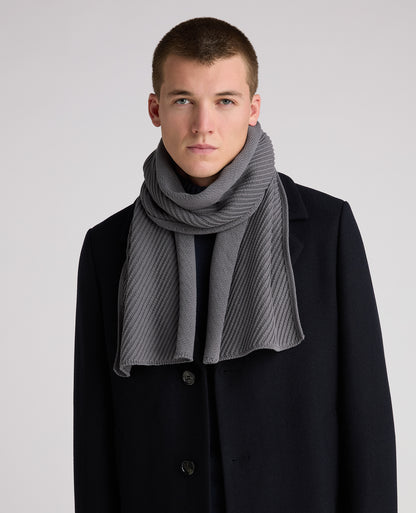 Grey Diagonal Rib Knit Scarf