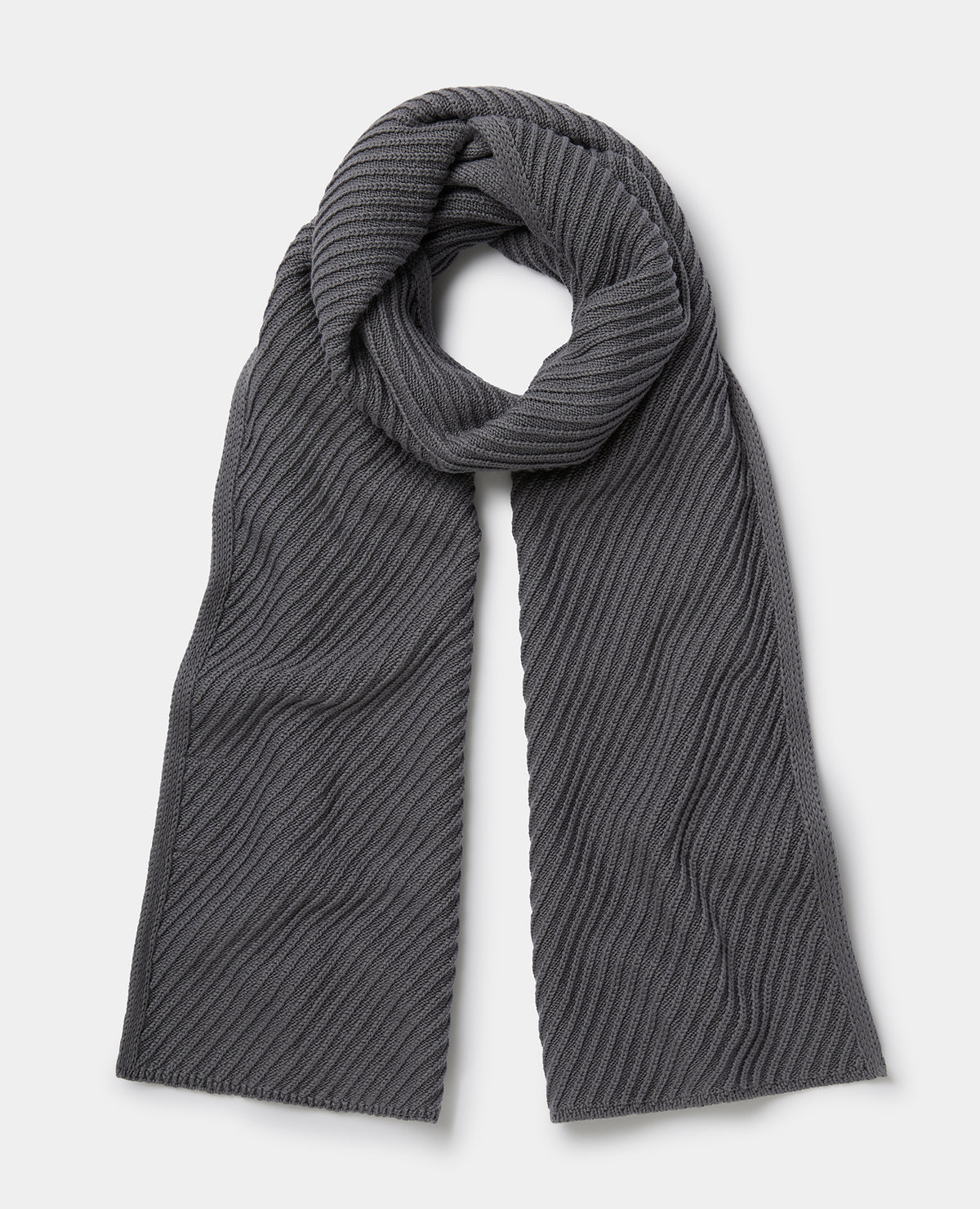 Grey Diagonal Rib Knit Scarf