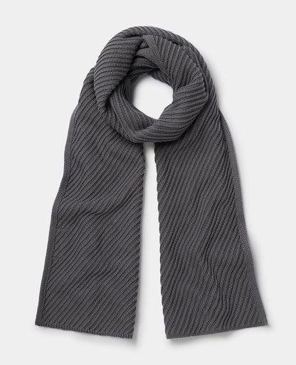 Grey Diagonal Rib Knit Scarf