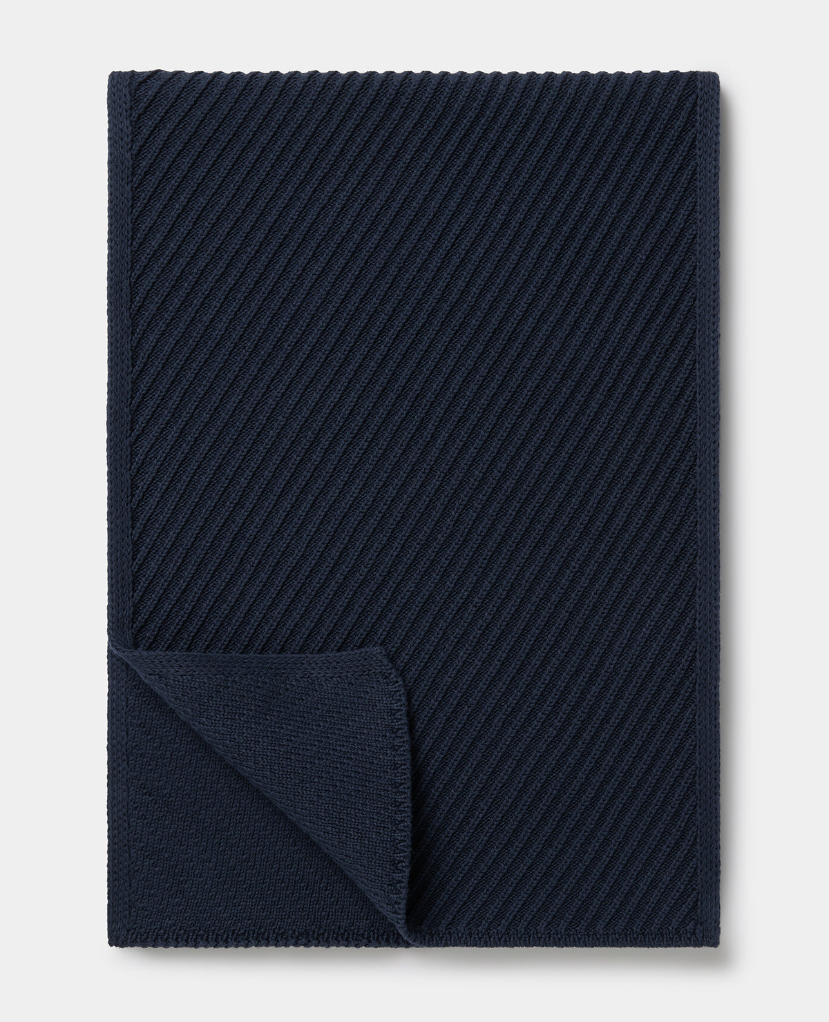 Dark Blue Diagonal Rib Knit Scarf